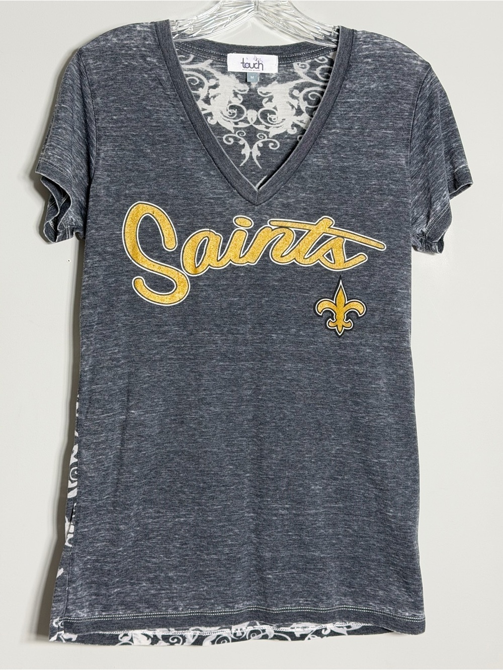 New Orleans Saints V-neck tee- Touch by Alyssa Milano Heather Gray Size M